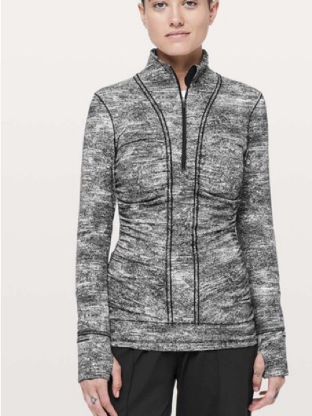 Lululemon Women's Cypress Kiss 1/2 Zip Rush Jacquard Black White Size 10 Stretch
